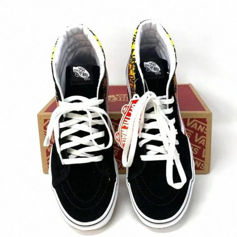 VANS Sk8-HI Logo Flame Suede Canvas Black Skate VN0A4U3C2N5 Size Women's Shoes
